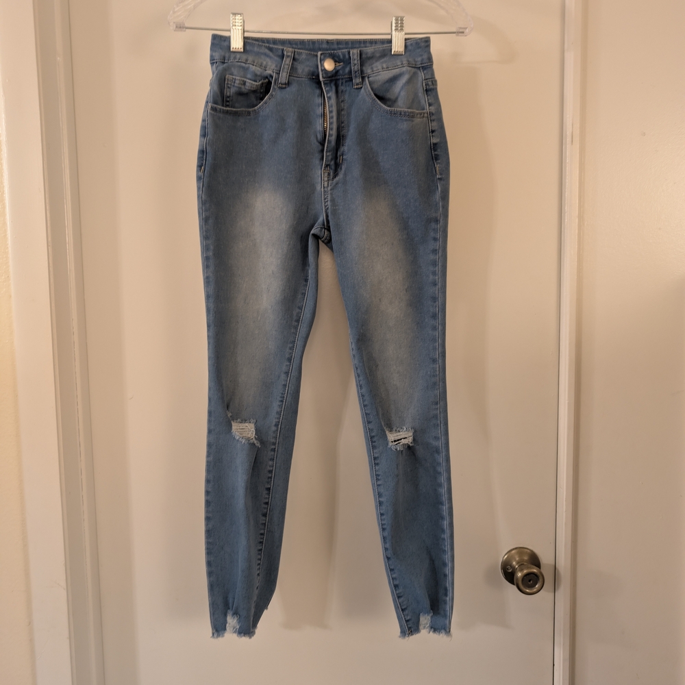SHEIN Light Blue Distressed Skinny Jeans